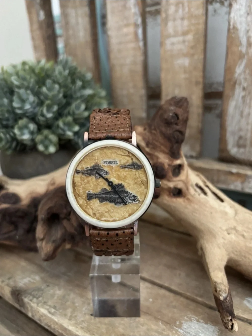 Vintage RARE 1995 FOSSIL FISH FOSSIL STONE WATCH BW-6712 NEW!